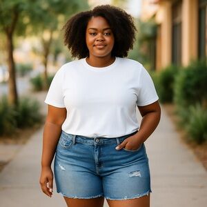 Wallflower The Dad‎ Fit Distressed Stretchy Light Blue Denim Shorts Sz 24W #196